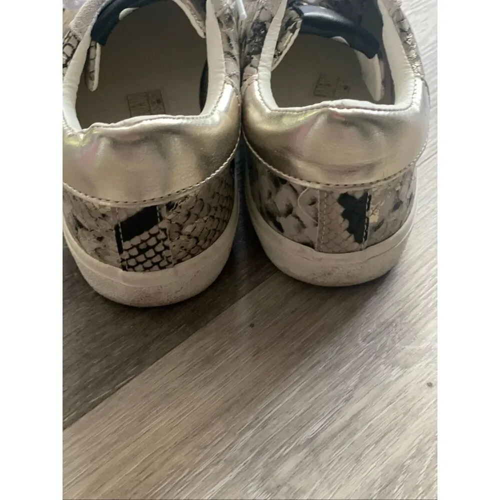 Steve Madden Women’s Pursued Gold Metallic Snakeskin Lace-Up Sneakers Size 7M